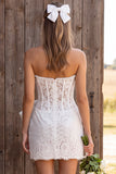 Strapless Corset Ivory Bodycon Mini Engagement Dress With Bow