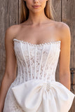 Strapless Corset Ivory Bodycon Mini Engagement Dress With Bow