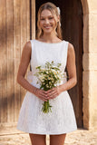 Ivory A Line Bateau Neck Mini Engagement Dress With Pearls