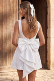 Ivory A Line Bateau Neck Mini Engagement Dress With Pearls