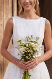 Ivory A Line Bateau Neck Mini Engagement Dress With Pearls