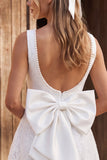 Ivory A Line Bateau Neck Mini Engagement Dress With Pearls