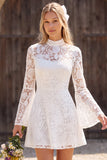 Long Sleeve Ivory A Line Lace Short Engagement Dress