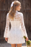 Long Sleeve Ivory A Line Lace Short Engagement Dress