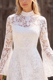 Long Sleeve Ivory A Line Lace Short Engagement Dress