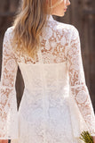 Long Sleeve Ivory A Line Lace Short Engagement Dress