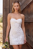 Strapless Ivory Sheath Floral Short Engagement Dress
