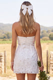 Strapless Ivory Sheath Floral Short Engagement Dress
