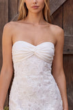 Strapless Ivory Sheath Floral Short Engagement Dress