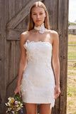 Strapless Ivory Appliqued Mini Engagement Dress With Pearls
