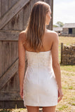 Strapless Ivory Appliqued Mini Engagement Dress With Pearls