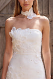 Strapless Ivory Appliqued Mini Engagement Dress With Pearls