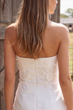 Strapless Ivory Appliqued Mini Engagement Dress With Pearls