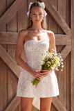 Corset Strapless Ivory A Line Bowed Mini Bridal Shower Dress With Pearls