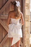 Corset Strapless Ivory A Line Bowed Mini Bridal Shower Dress With Pearls
