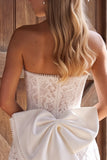 Corset Strapless Ivory A Line Bowed Mini Bridal Shower Dress With Pearls