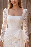 Square Neck Ivory Bodycon Mini Engagement Dress With Bow Sash