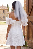 Off The Shoulder Ivory A Line Ruffled Short Engagement Dress