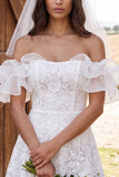 Off The Shoulder Ivory A Line Ruffled Short Engagement Dress