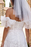 Off The Shoulder Ivory A Line Ruffled Short Engagement Dress