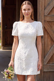A Line White Floral Mini Engagement Dress With Short Sleeves