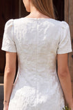 A Line White Floral Mini Engagement Dress With Short Sleeves
