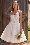 Corset Square Neck White A Line Lace Mini Engagement Dress