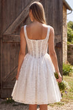 Corset Square Neck White A Line Lace Mini Engagement Dress