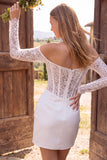 Off The Shoulder Corset Long Sleeve Bodycon Lace White Mini Engagement Dress