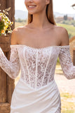 Off The Shoulder Corset Long Sleeve Bodycon Lace White Mini Engagement Dress