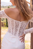 Off The Shoulder Corset Long Sleeve Bodycon Lace White Mini Engagement Dress