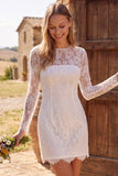 Long Sleeve Bodycon Lace White Mini Engagement Dress