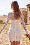 Long Sleeve Bodycon Lace White Mini Engagement Dress