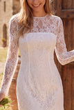 Long Sleeve Bodycon Lace White Mini Engagement Dress
