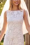 White Lace Sheath Boat Neck Midi Engagement Dress