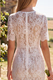 Lace White Short Sleeve Sheath Midi Engagement Dress