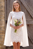 Bodycon Lace Round Neck White Mini Engagement Dress With Cape