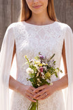 Bodycon Lace Round Neck White Mini Engagement Dress With Cape