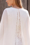 Bodycon Lace Round Neck White Mini Engagement Dress With Cape