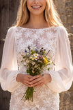 White Lace Sheath Midi Engagement Dress With Long Sleeves