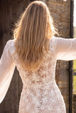 White Lace Sheath Midi Engagement Dress With Long Sleeves