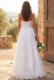 Corset Strapless White Lace A Line Maxi Beach Wedding Dress