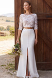 Mermaid White Lace 2-piece Half Sleeve Maxi Engagement Dress