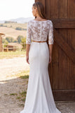 Mermaid White Lace 2-piece Half Sleeve Maxi Engagement Dress