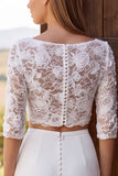 Mermaid White Lace 2-piece Half Sleeve Maxi Engagement Dress