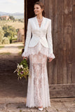 Mermaid White Lace 2-piece Maxi Engagement Dress & Jacket Sets