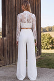 Long Sleeve White Lace 2-piece Maxi Engagement Pant Suit