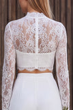 Long Sleeve White Lace 2-piece Maxi Engagement Pant Suit