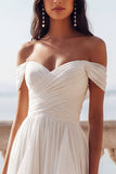Off The Shouler A Line Ruffled White Maxi Beach Wedding Dress