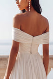 Off The Shouler A Line Ruffled White Maxi Beach Wedding Dress